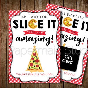 IMPRIMIBLE Titular de la tarjeta de regalo de pizza de Navidad para el empleado - Día festivo del maestro Gracias - Personal Jefe Cliente PTA PTO Pizza Regalo de vacaciones