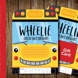 DRUCKBARE Busfahrer-Dankeskarte - druckbare Busfahrer-Geschenkkartenhalter - Busfahrer-Wertschätzung - Schulbus-Karte - Wheelie Great Bus