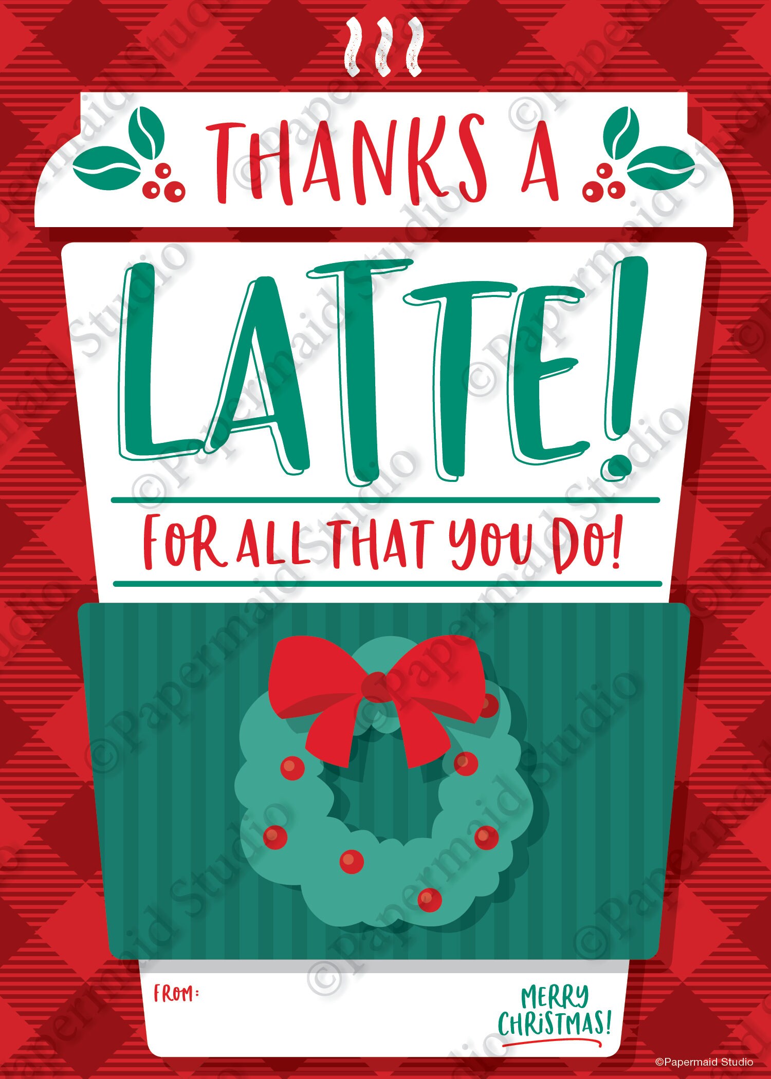 Gold Christmas Thanks a Latte Christmas Coffee Gift Card Holder templa –  Cute Party Dash