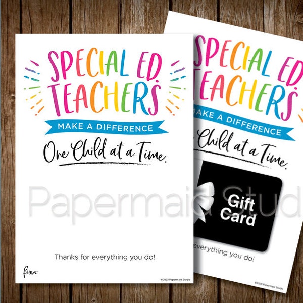 Printable Special Ed Teacher Thank You Card - Special Education Teacher Appreciation Week Gift Card Holder - End of Year Therapist Card