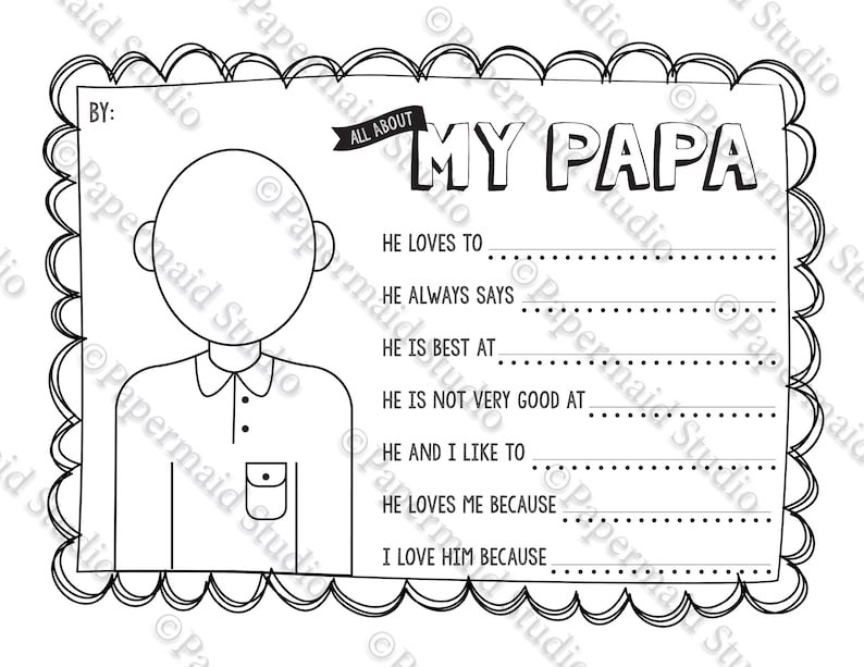 Afdrukbare Papa Portret Kleurplaat En Vragenlijst Cadeau Etsy