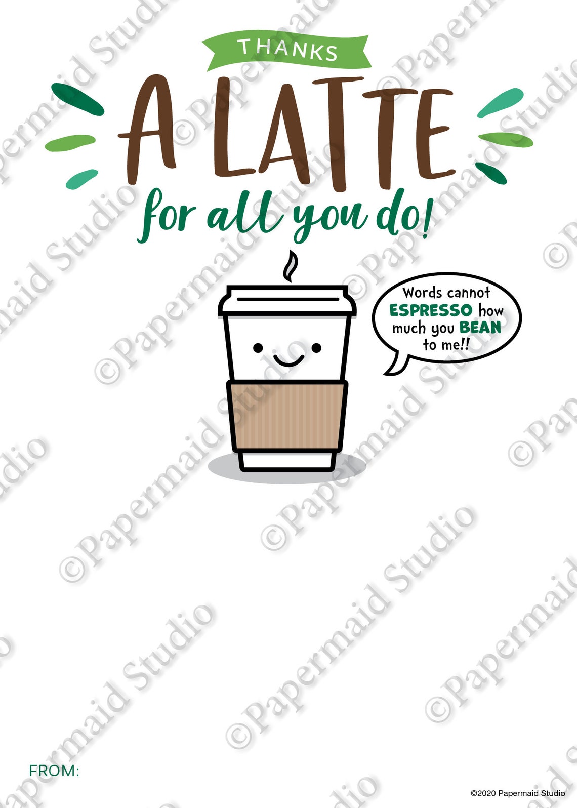PRINTABLE Thanks a Latte Coffee Gift Card Holder - Boss's Day Card ...