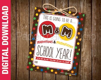 PRINTABLE First Day of School M & Candy Tag from Teacher - Teacher Welcome to Class Treat Label - School Staff Thank You Gift - Teacher PTA