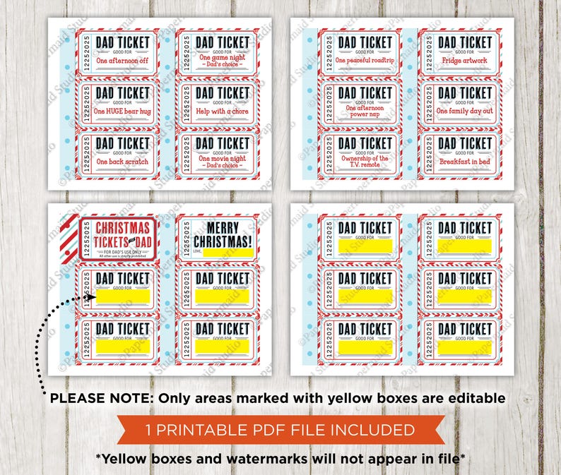 Dad Christmas Coupons Printable - Dad Christmas Gift - Customizable DIY Dad gift - Father Christmas Gift - Fathers Day Coupons Printable image 2