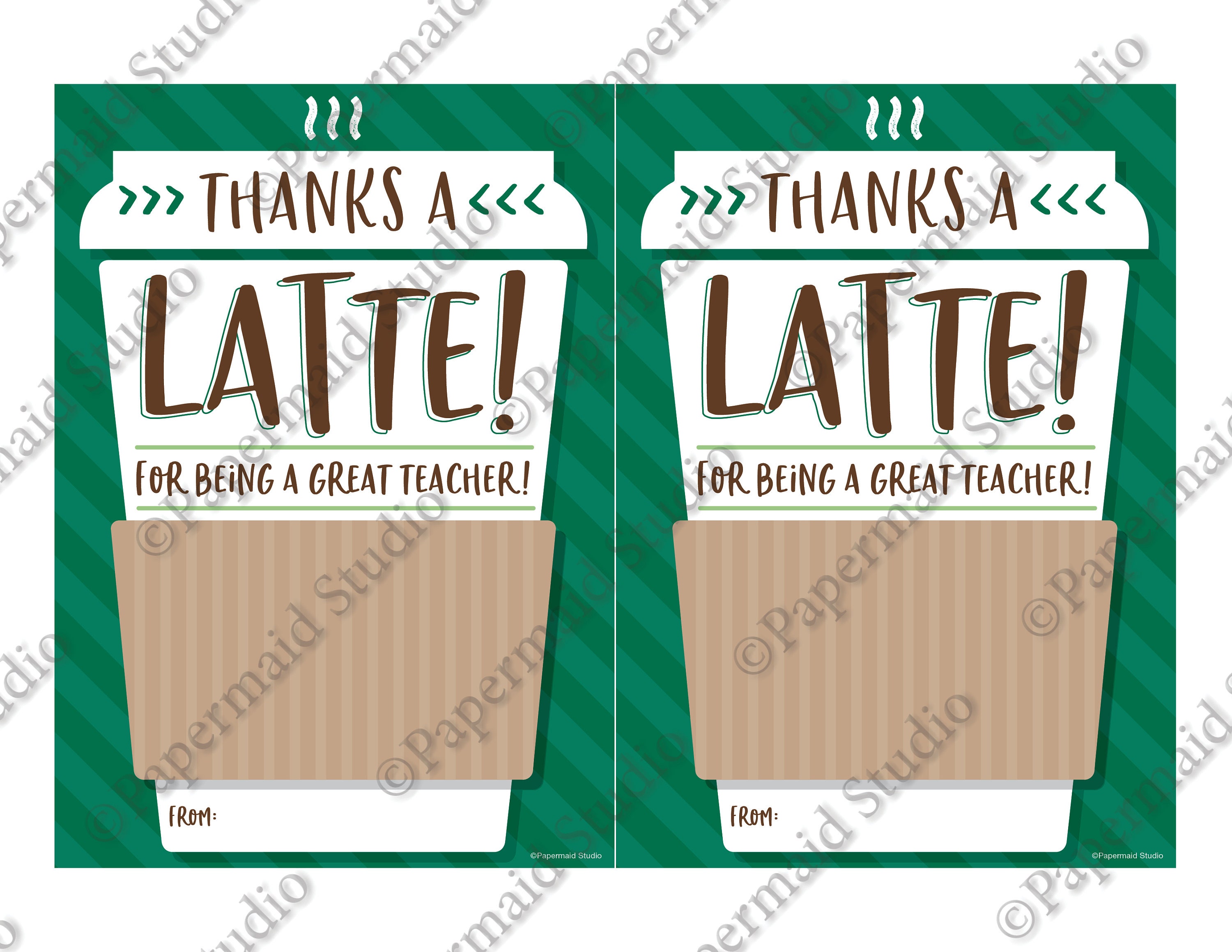 PRINTABLE Teacher Coffee Gift Card Holder - Thanks a Latte - Last Day ...