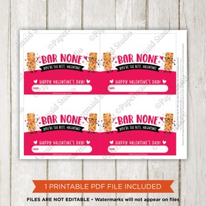 Granola Bar Valentine Tags Printable Granola Bar Valentine Wrap Labels ...