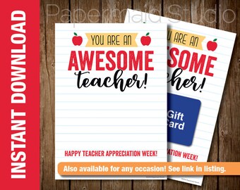 PRINTABLE Teacher Appreciation Week Card Teacher Thank You | Etsy