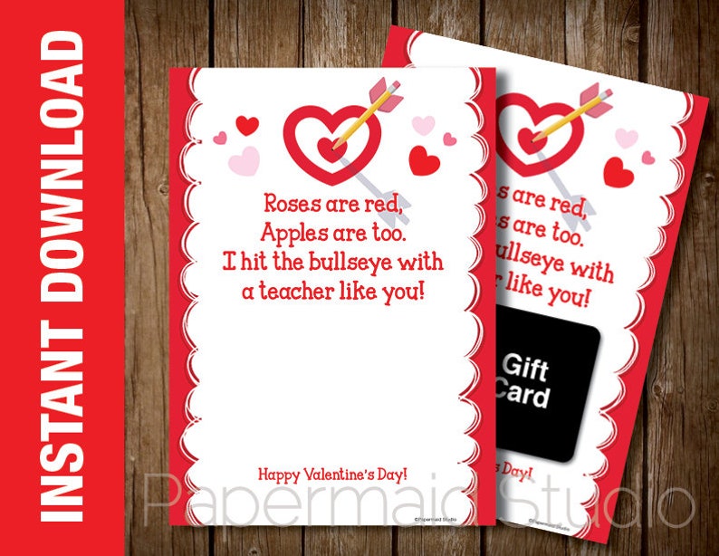 Printable Teacher Target Gift Card Holder Valentine Teacher Valentine S Day Card Target Arrow Bullseye Thank You Valentine Card Paper Party Supplies Greeting Cards