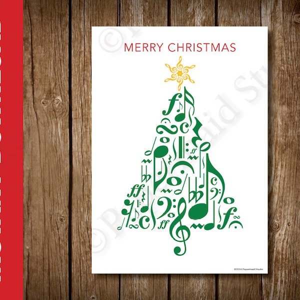 PRINTABLE Music Teacher Christmas Card -- Printable Music Teacher Gift Card Holder -- Music Note Christmas Tree 5 x 7 Digital Download