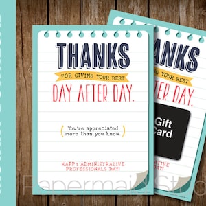 Administrative Professionals Day Gift Printable - Employee Appreciation Gift - Staff Thank You Gift Card Holder - Coworker Thank You Gift
