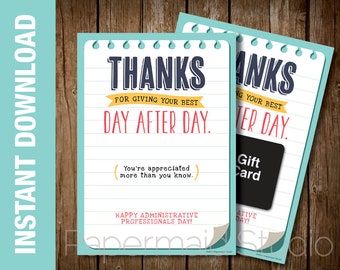 Administrative Professionals Day Gift Printable - Employee Appreciation Gift - Staff Thank You Gift Card Holder - Coworker Thank You Gift