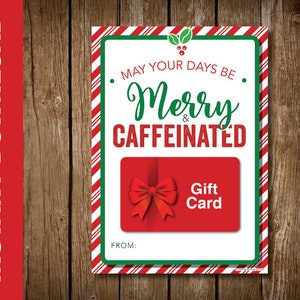 IMPRIMIBLE Tarjeta de Navidad temática de café - Tarjeta de vacaciones de café - Titular de la tarjeta de regalo de café - Que sus días sean felices y con cafeína