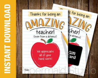 Virtual Teacher Appreciation Week Gift Card Holder Printable - Distance Learning Teacher Thank You Card - PTA PTO Staff Appreciation