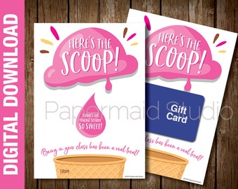 PRINTABLE Teacher Ice Cream Gift Card Holder - Teacher Appreciation Week Thank You Card - Staff PTO PTA - Froyo Frozen Custard - End of Year