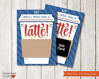 Tarjetero imprimible "Te echaremos de menos un café con leche" - Tarjeta de agradecimiento para profesor/a de preescolar - Tarjeta de jubilación para empleado/a - Regalo de despedida para compañero/a de trabajo