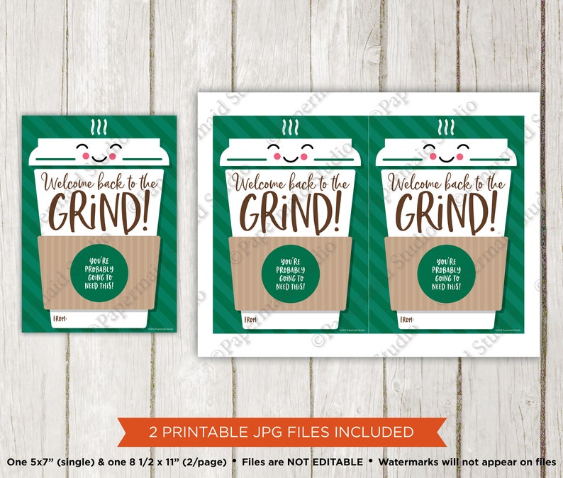 Welcome Back to the Grind Printable Card - Teacher First Day of School ...