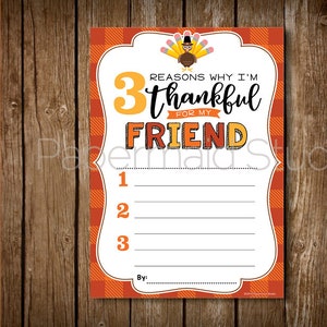DRUCKBARE Freund Danksagungskarte - Schule Klassenkamerad Fill-in-the-blank Karte - Schüler Warum ich dankbar bin - Thanksgiving Class Project