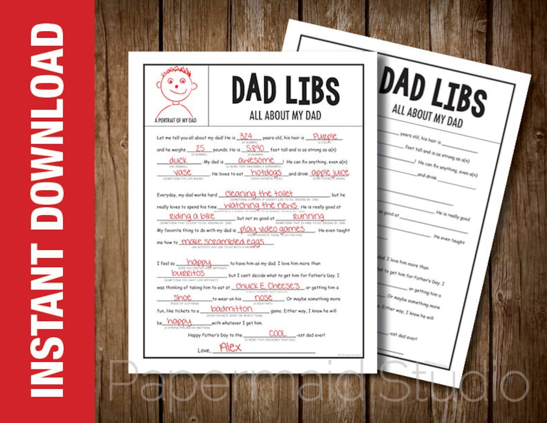 PRINTABLE All About My Dad Fill in the Blank Gift - Funny Father's Day ...