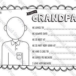 PRINTABLE Grandpa Portrait Coloring Sheet and Questionnaire Gift / Card ...