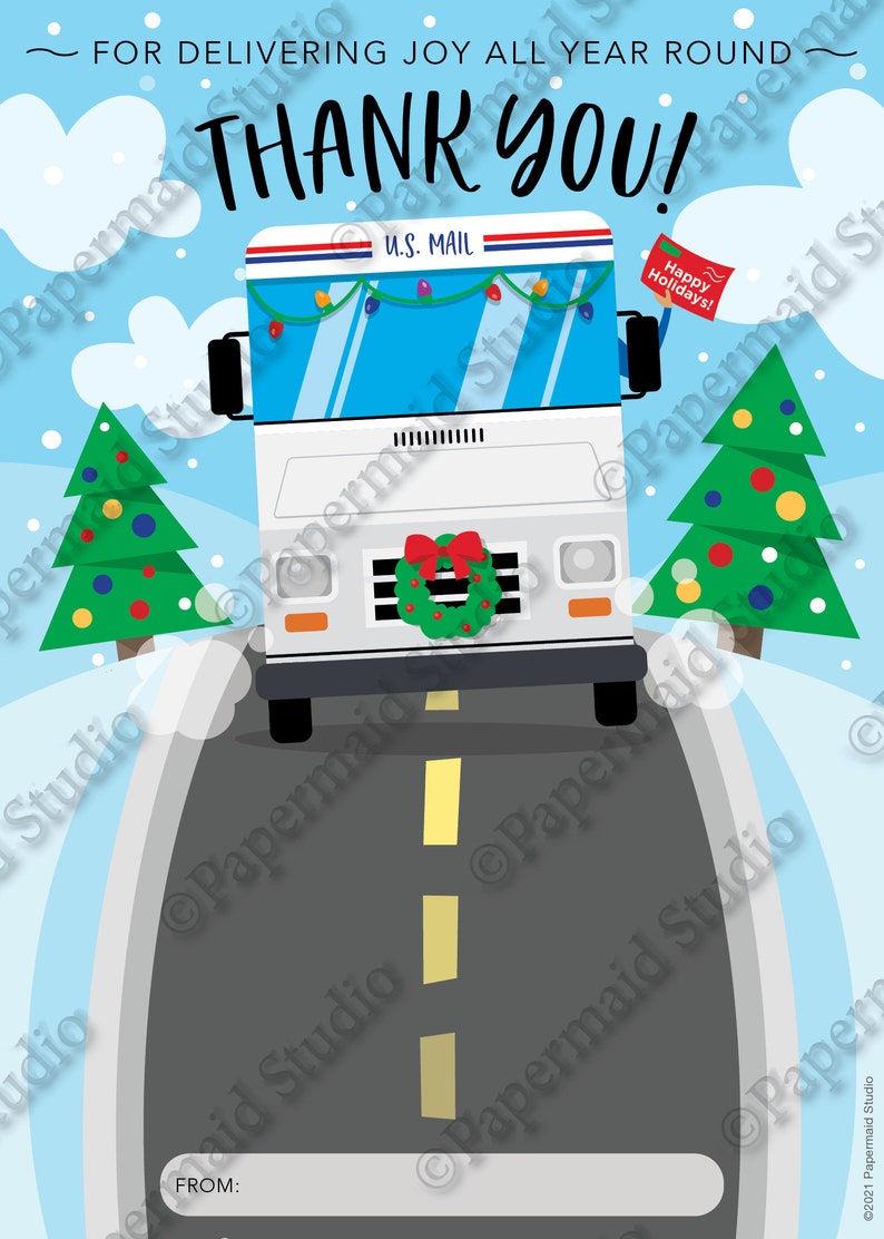 PRINTABLE Mailman Christmas Card Letter Carrier Thank You Etsy
