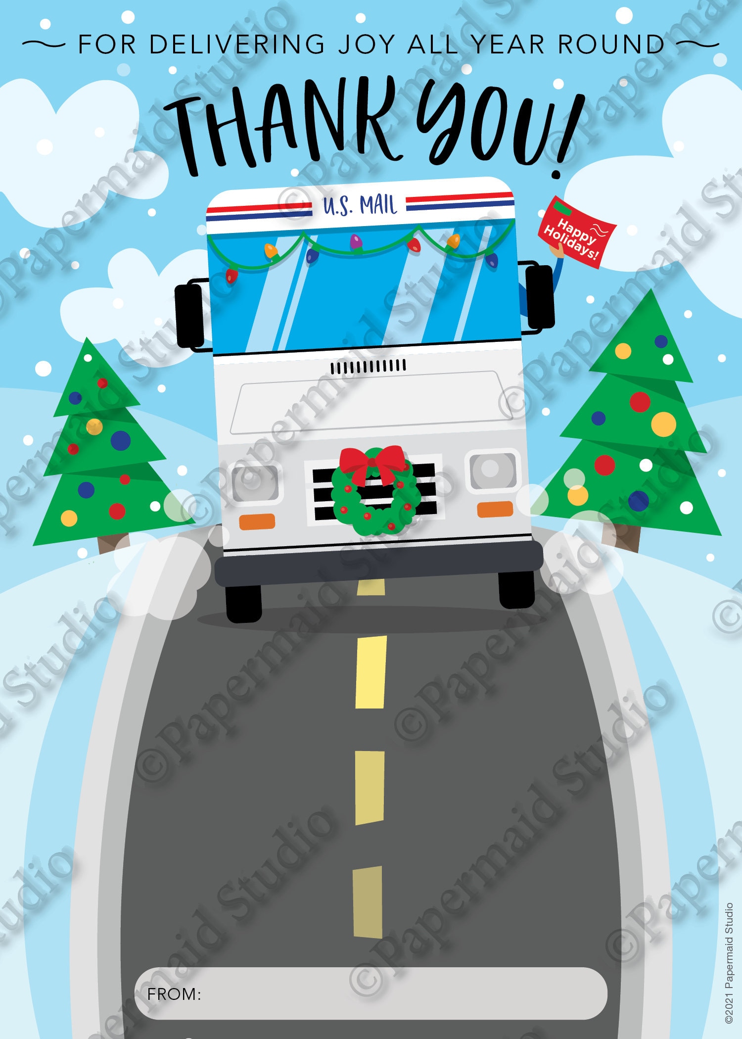 PRINTABLE Mailman Christmas Card Letter Carrier Thank You | Etsy