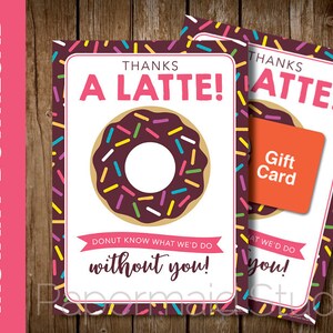 IMPRIMIBLE Titular de la tarjeta de regalo del donut del maestro - Tarjeta de agradecimiento del maestro imprimible - Gracias un donut con leche ¡Sabe lo que haríamos sin usted!