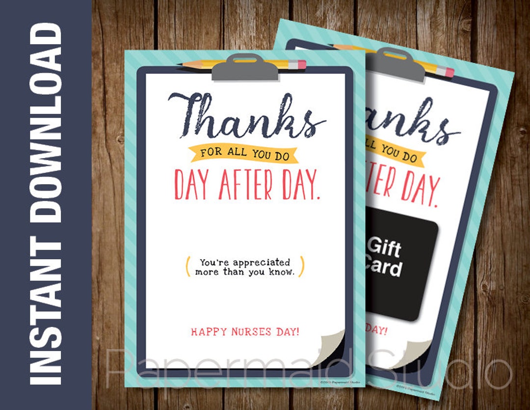 Nurses Day Thank You Gift Card Holder Printable Nurse Thank - Etsy