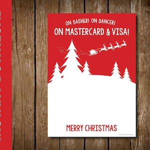 DRUCKBARE Shopping Themen Weihnachtsgeschenkkartenhalter -- Druckbare Weihnachtsgeschenkkarte -- On Dasher! Auf Tänzerin! Auf Mastercard & Visa!