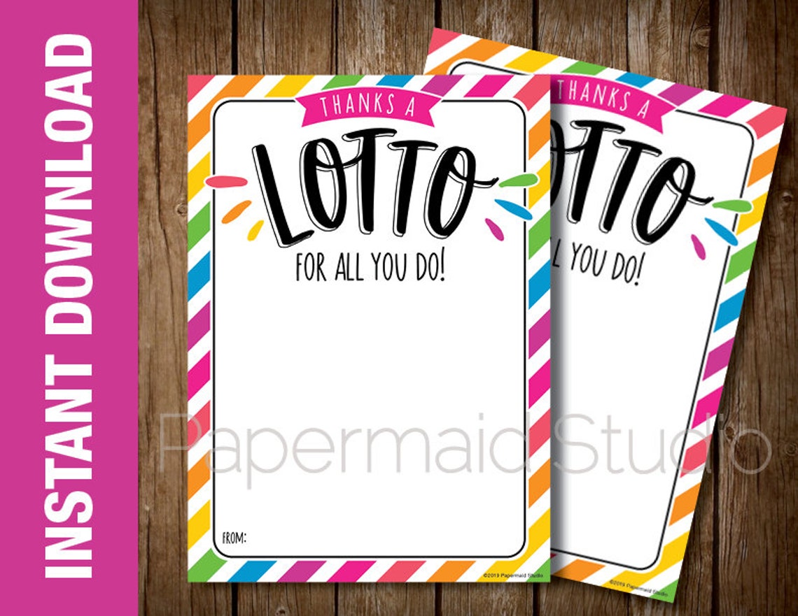 Printable Lottery Ticket Thank You Gift Card Teacher | Etsy