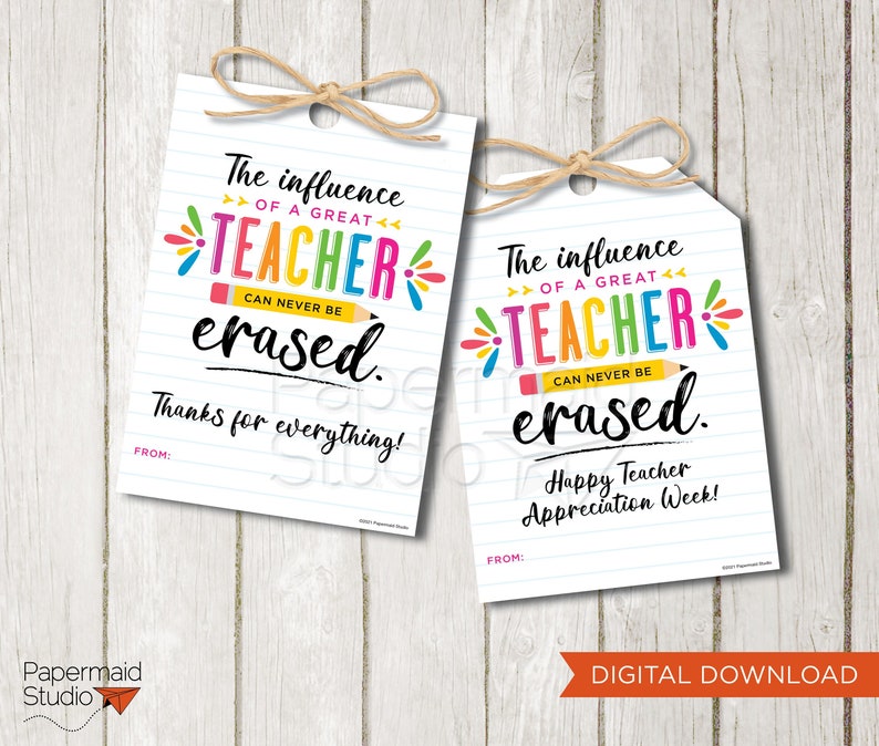 Teacher Appreciation Gift Tag Printable - Teacher Thank You Tag - End ...