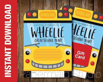 PRINTABLE Bus Driver Thank You Card - Back to School Bus Driver Gift Card Holder - Bus Driver Appreciation - School Bus Card - Wheelie Great