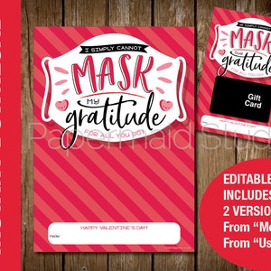 Christmas Gift Card Holder Printable Can/'t Mask Our Gratitude Holiday Thank You Card PTA PTO School Staff Teacher Group Appreciation