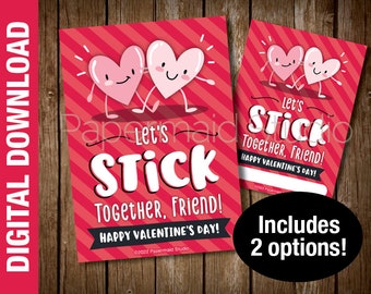 PRINTABLE Valentine Tag for Stickers - Valentine's Day Lollipop Tag - Glue Bottle / Stick Tag - Magnet - Valentines Day Teacher Gift Label