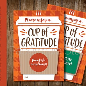 AFDRUKBARE Thanksgiving Coffee Gift Card Holder - Leraar Personeel Klant Boss Werknemer Bedankkaart - Bedankt voor een Latte - Beker van dankbaarheid