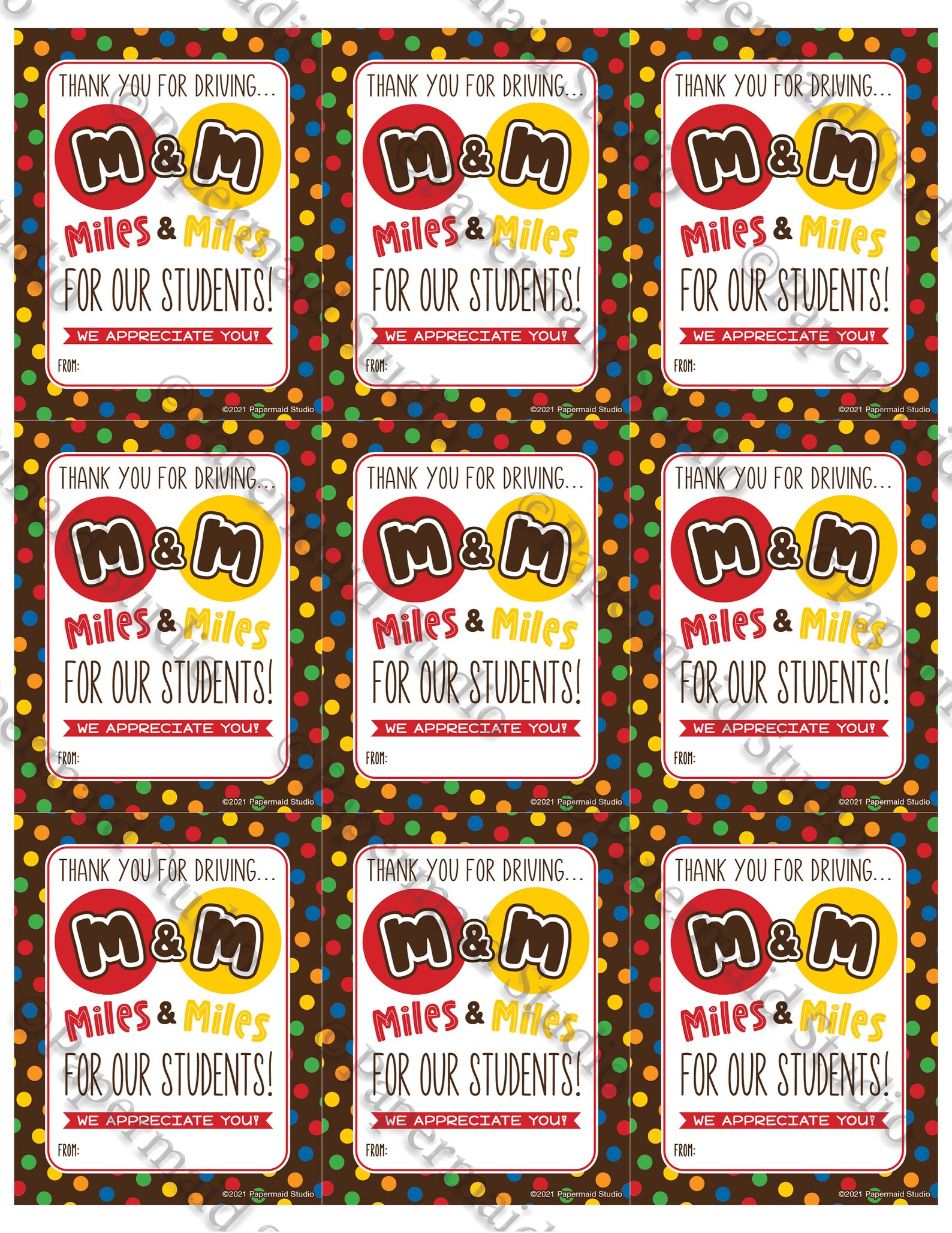 PRINTABLE Bus Driver M &amp; Candy Thank You Tag Bus Driver - Etsy