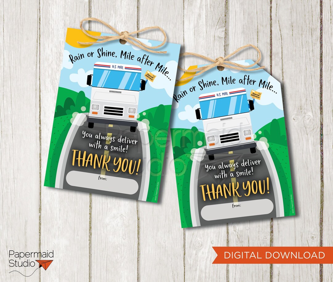 Mailman Thank You Tag - Letter Carrier Thank You Card - Postal Worker ...