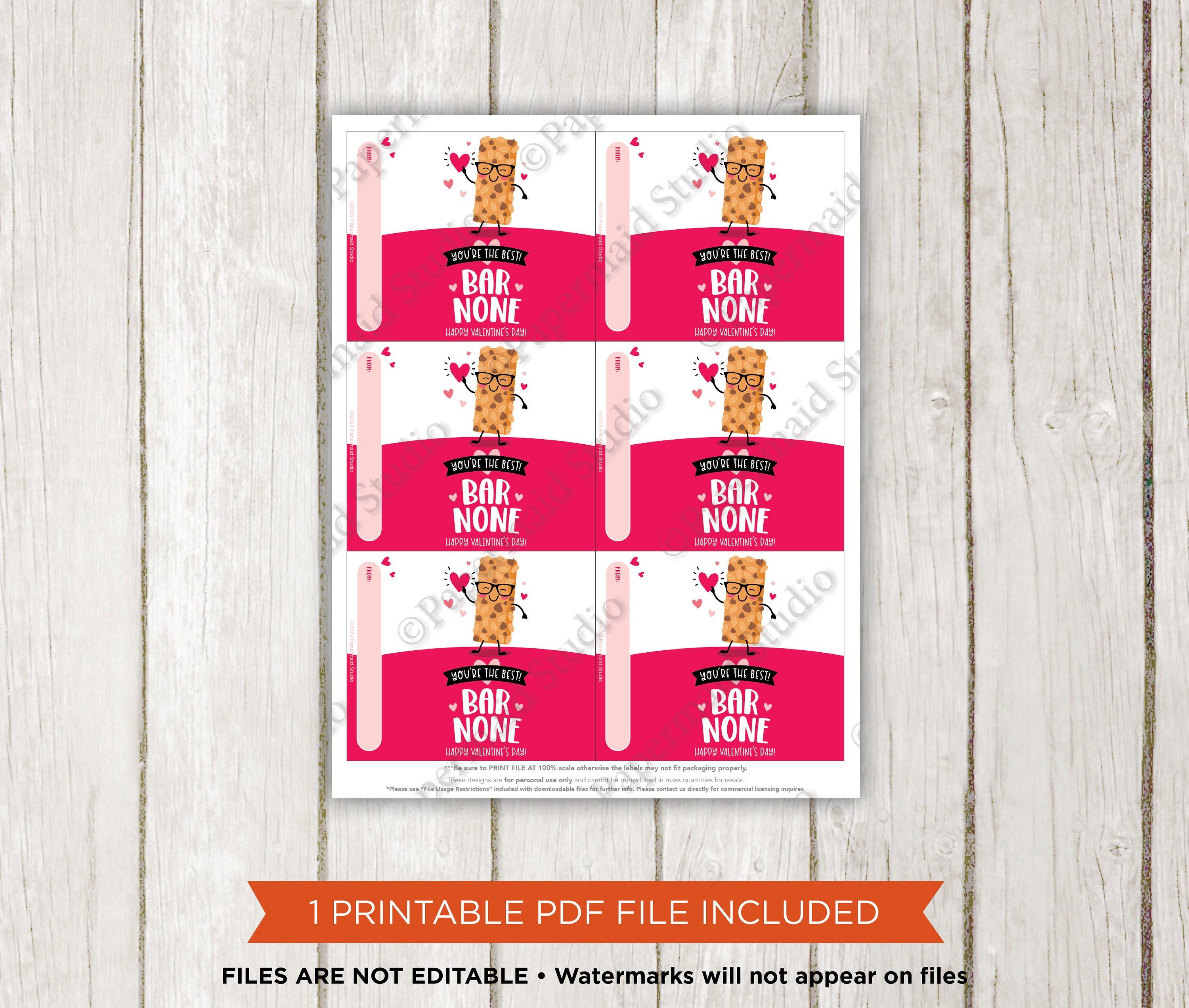 Granola Bar Valentine Tags Printable Mini Granola Bar Etsy