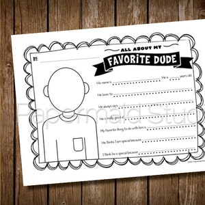 DRUCKBARE Alles über meine Lieblings-Dude-Vatertagskarte - Dad-Fragebogen - Füllen Sie das leere Geschenk für den Mann aus - Vatertagsgeschenk für Dudes
