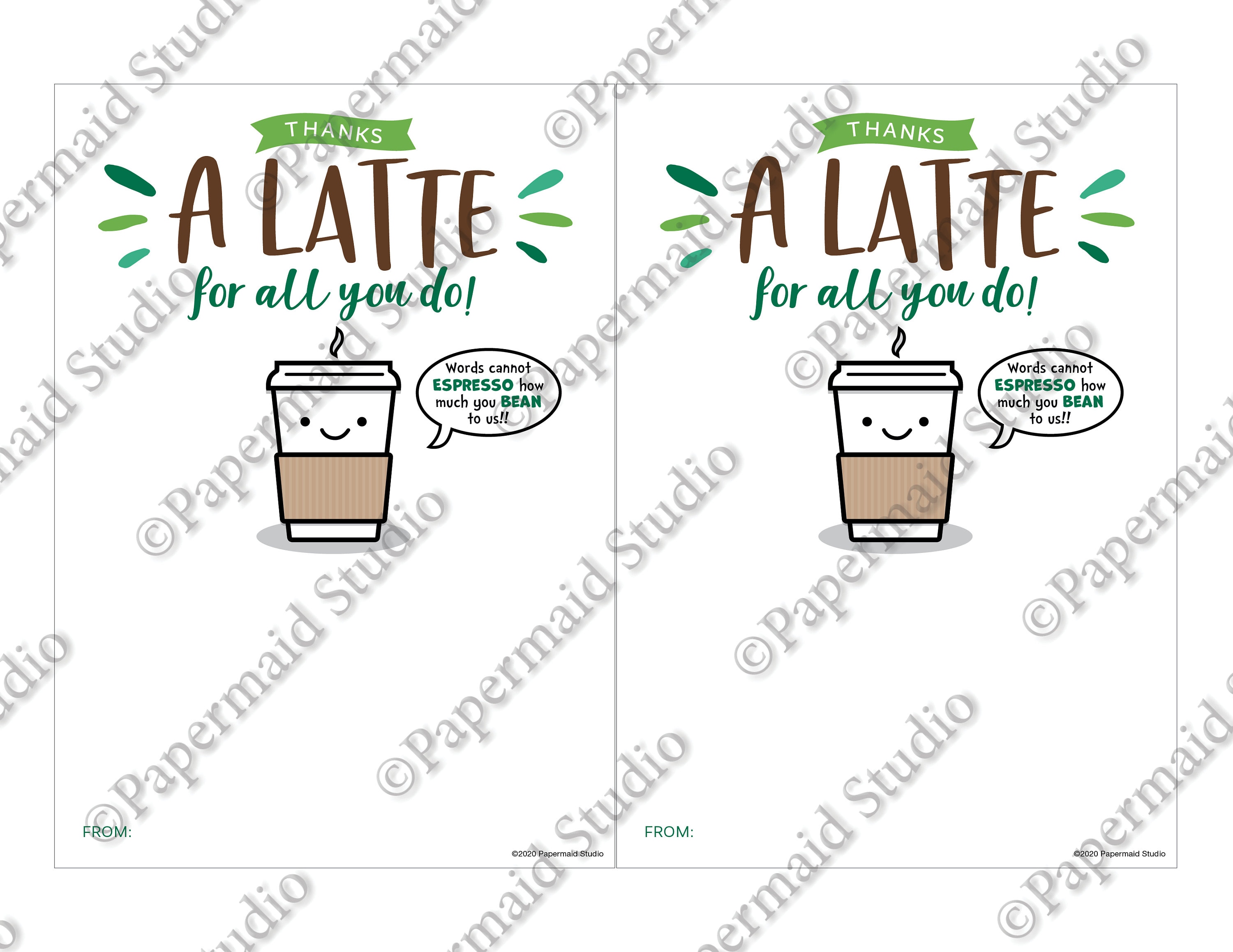 PRINTABLE Thanks a Latte Coffee Gift Card Holder - Boss's Day Card ...