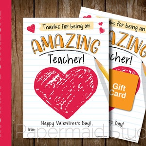 Tarjeta de San Valentín para maestros IMPRIMIBLE - Tarjeta de San Valentín para el titular de la tarjeta de regalo del maestro - ¡Gracias por ser un maestro INCREÍBLE! Amazonas
