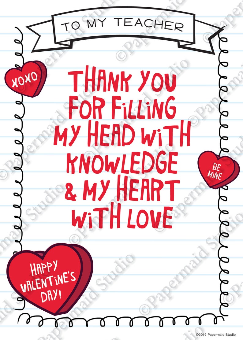 PRINTABLE Teacher Valentine Card Valentine s Day Card Etsy