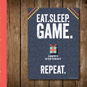 PRINTABLE Videogame Gift Card Holder Birthday Card -- Anniversaire Gift Card Holder -- Eat.Sleep.Game.Repeat. Porte carte cadeau jeu vidéo
