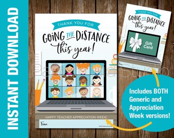 Virtual Teacher Appreciation Week Gift Card Holder Printable - Distance Learning Teacher Thank You Card - PTA PTO School Staff Appreciation