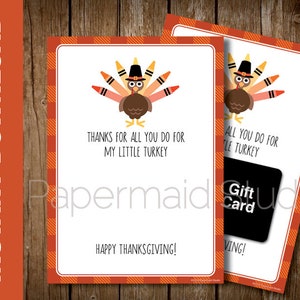 DRUCKBARE Lehrer Thanksgiving Geschenk Kartenhalter - Alleinerziehende Schule Thanksgiving Karte - Danke Little Türkei Babysitter Kindertagesstätte