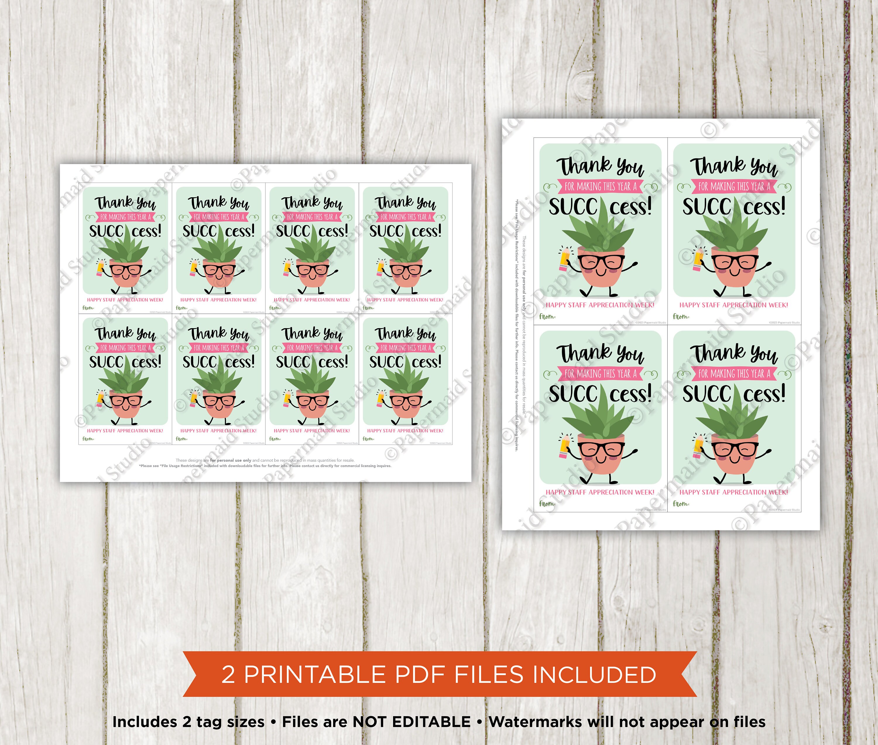 Teacher Appreciation Gift - Succulent Tag Printable - Staff Thank You ...