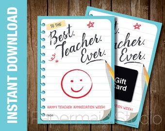 Teacher Appreciation Gift Card Printable - Teacher Appreciation Card - Printable Teacher Thank You Card End of Year Teacher Gift Card Holder