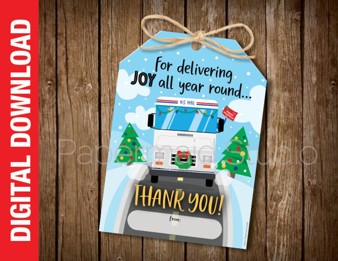 PRINTABLE Mailman Christmas Gift Tag Letter Carrier Thank You Card ...