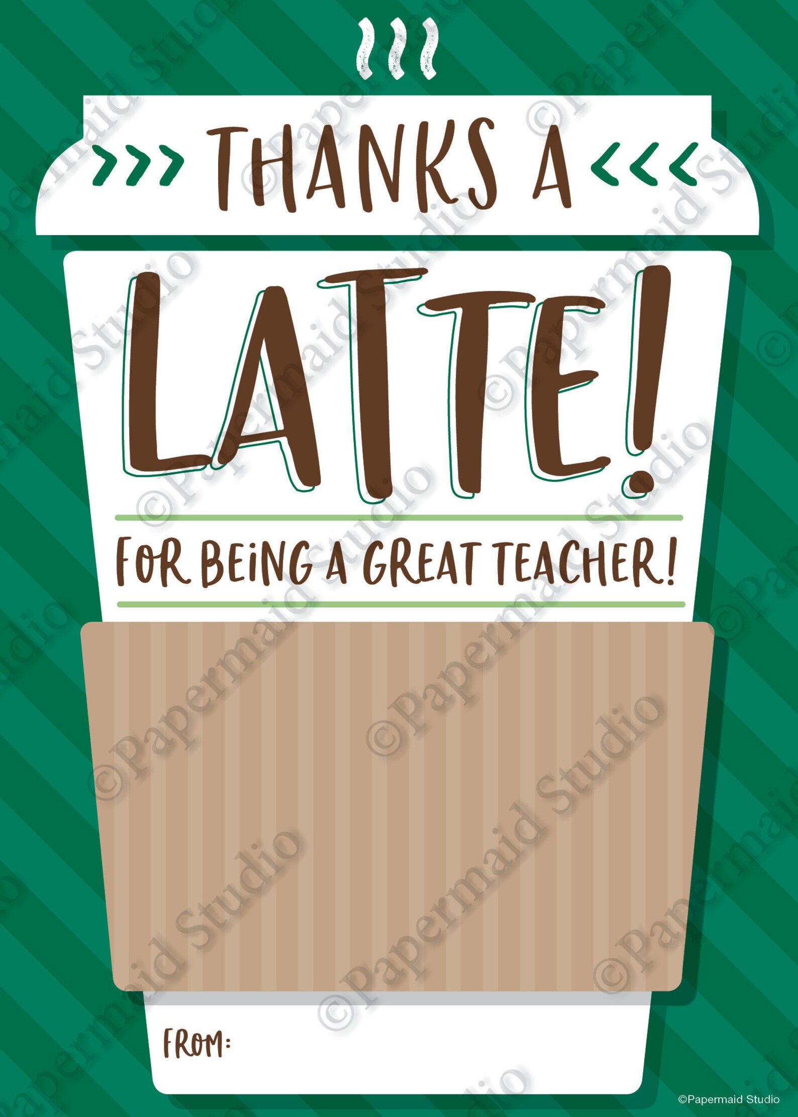 PRINTABLE Teacher Coffee Gift Card Holder Thanks a Latte | Etsy