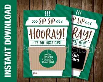 PRINTABLE Back to School Coffee Teacher Gift Card Holder - First Day of School Teacher Card - Teacher Thank You Coffee Card Thanks a Latte