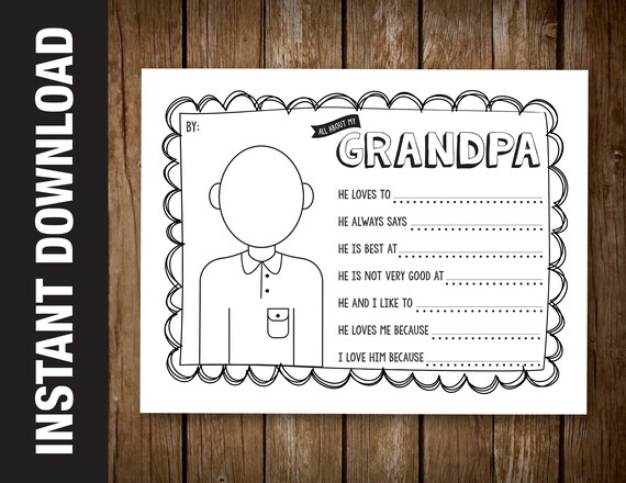Download Printable Grandpa Portrait Coloring Sheet And Questionnaire Etsy